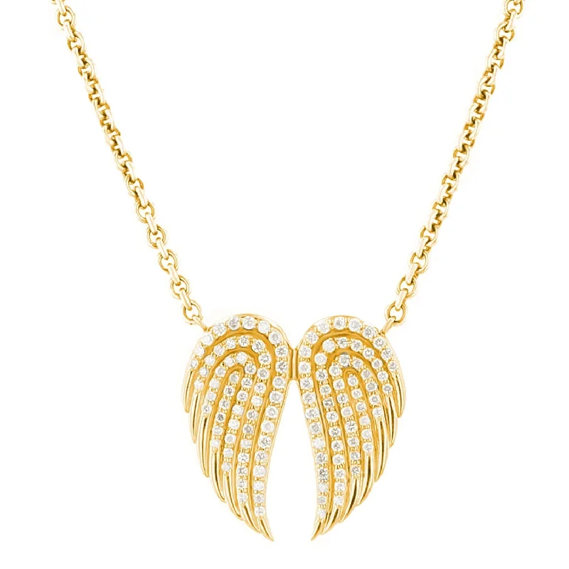 Women's necklaces peachy-charm-14K Diamond Double Angel Wing Pendant on Cable Chain Necklace - 17-18"  NG002779