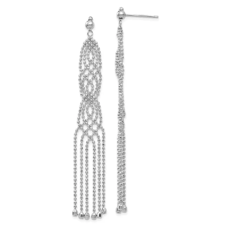 Women's earrings glowing-charm-Beaded Fringe Chandelier Post Earrings in 14k White Gold