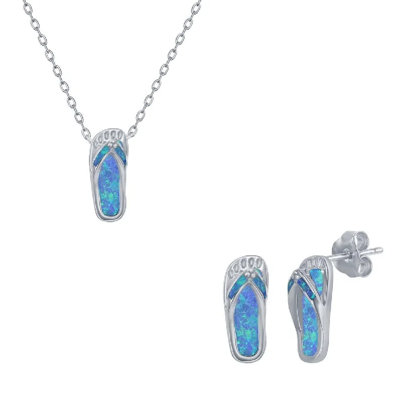 Women's necklaces luminous-zircon-Opalata Women's Necklace and Earrings Set - Sterling Blue Opal Flip Flop | SET-567