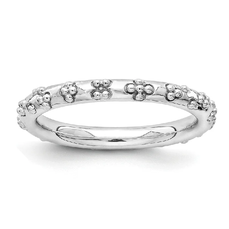 Women's rings subtle-twist-2.5mm Rhodium Plated Sterling Silver Stackable Textured Band