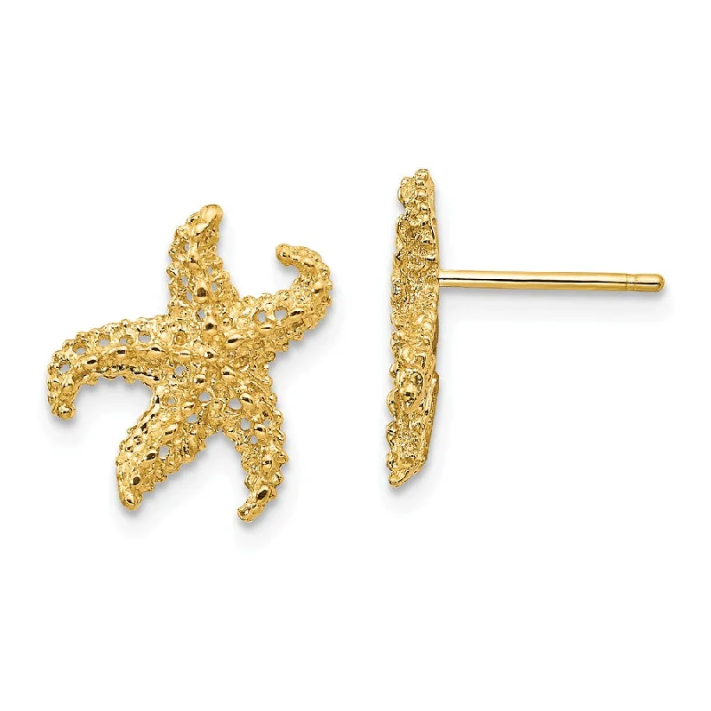 Women's earrings fine-velvet-13mm Textured and Cutout Starfish Post Earrings in 14k Yellow Gold