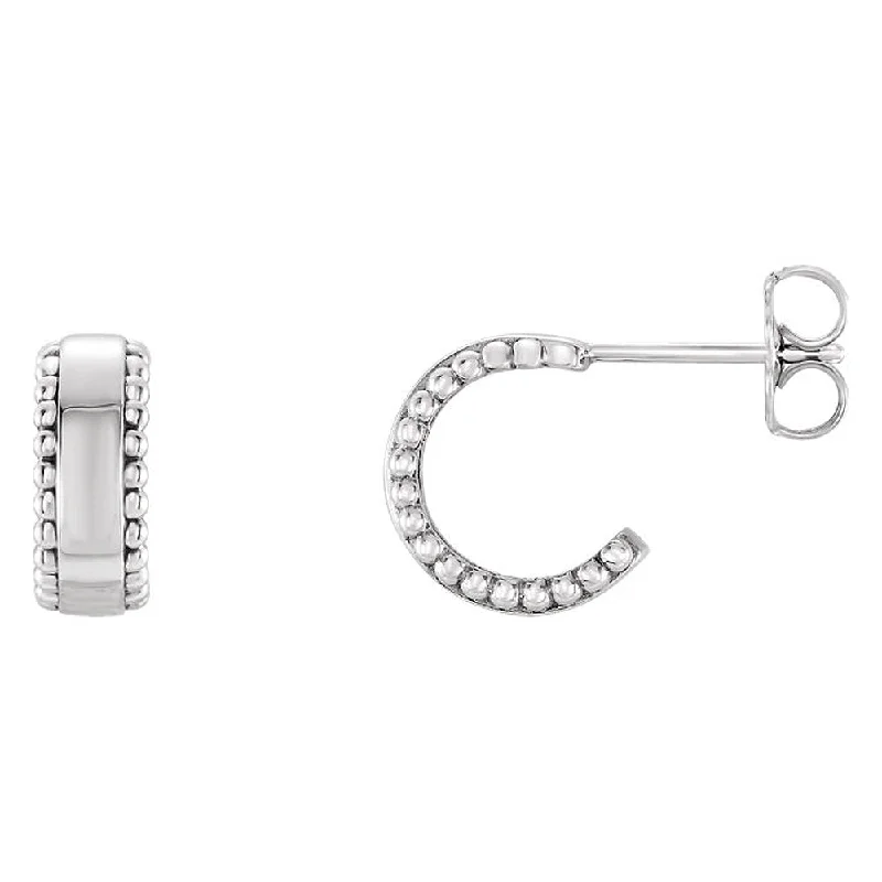 Women's earrings snug-curve-4mm x 10mm (3/8 Inch) Sterling Silver Small Beaded J-Hoop Earrings