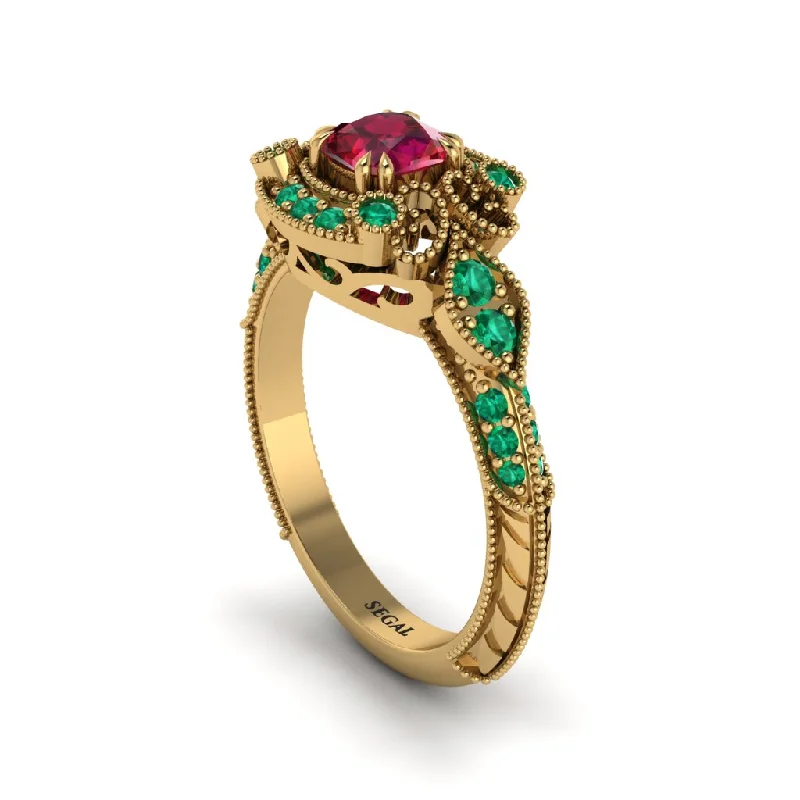 Women's engagement rings retro-glam-Ruby Vintage Filigree Cushion Cut Engagement Ring - Elaina No. 25