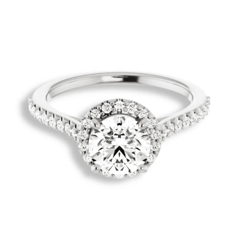 Women's engagement rings twinkling-accent-Round Diamond Halo Engagement Ring