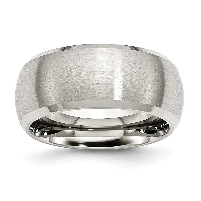 Women's rings sculpted-chic-Men's 10mm Stainless Steel Brushed Domed Polished Beveled Edge Band