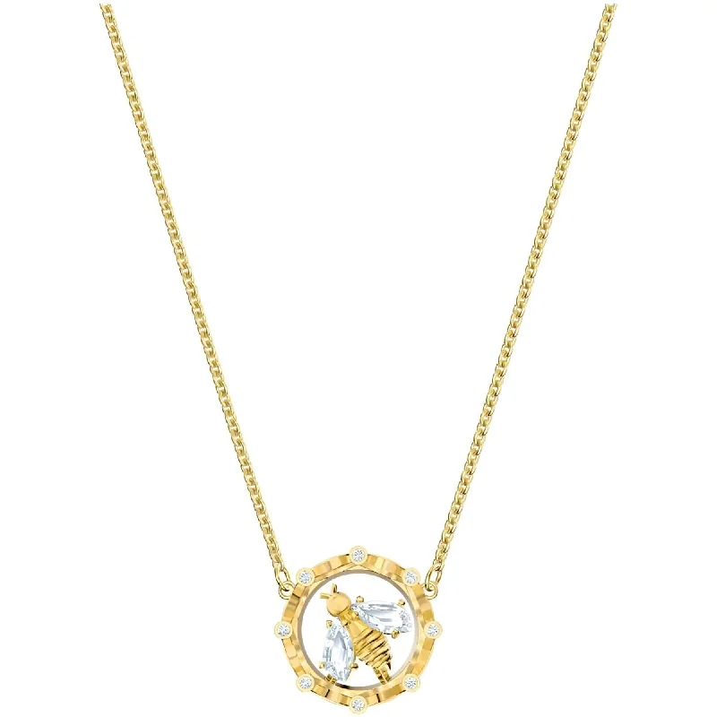 Women's necklaces night-luxe-Swarovski Women's Necklace - Bee A Queen White Crystals Gold Tone Plated | 5482793