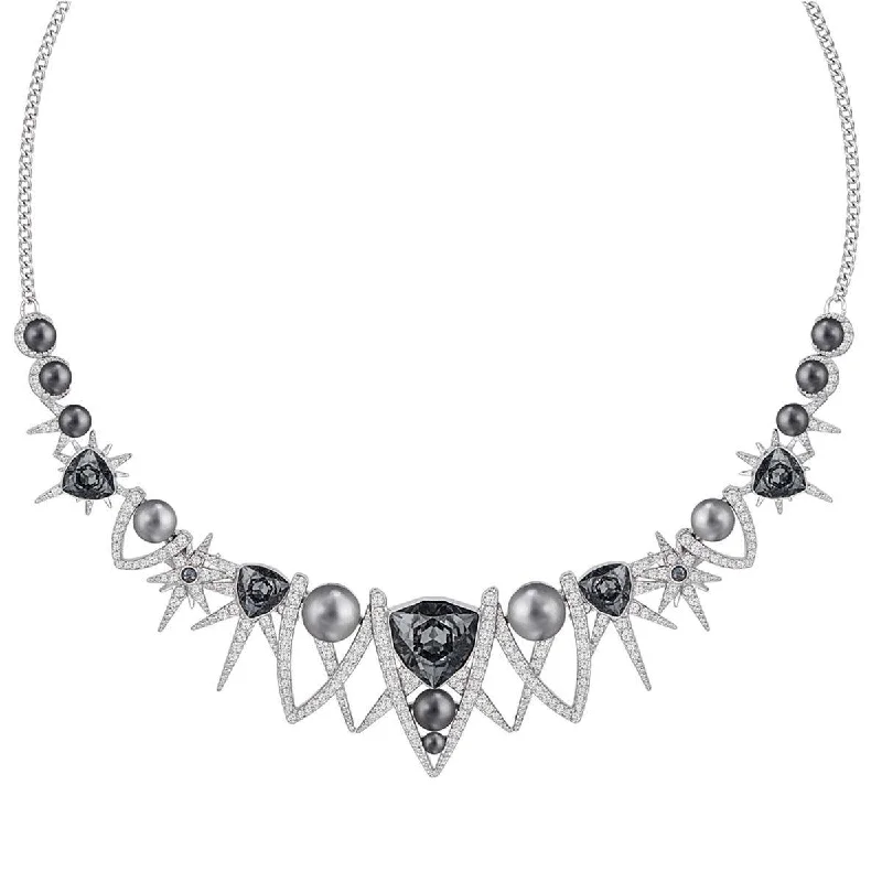 Women's necklaces delicate-zircon-Swarovski Women's Necklace - Fantastic Rhodium-Plated Grey & Clear Crystal | 5216630