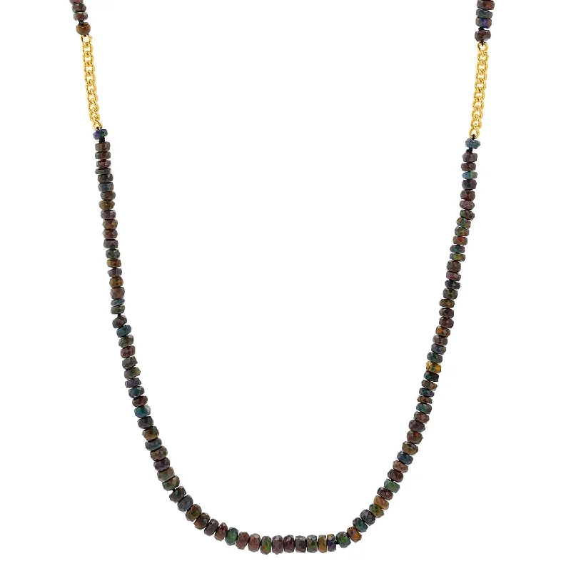 Women's necklaces radiant-link-14k Ethiopian Black Opal and Curb Station Layering Necklace NG002782