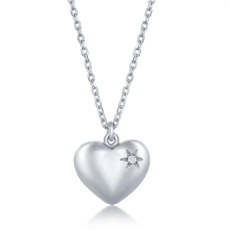 Women's necklaces playful-luxe-Sterling Silver Diamond Puffed Heart Necklace