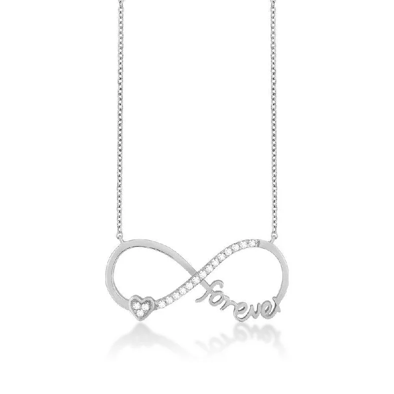 Women's necklaces wispy-pendant-Sterling Silver Heart "Forever" Infinity CZ Necklace