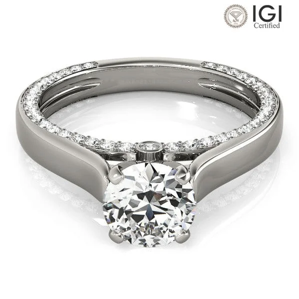 Women's engagement rings vivid-side-stone-Estella Round Lab Grown Diamond Solitaire Engagement Ring IGI Certified