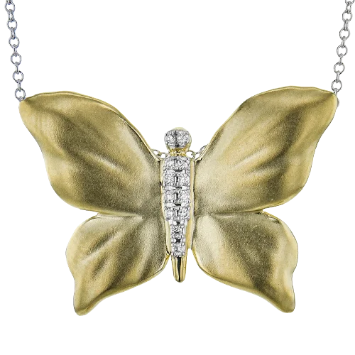 Women's necklaces glossy-chain-Monarch Butterfly Pendant Necklace in 18k Gold with Diamonds DP278