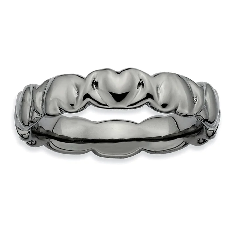 Women's rings sculpted-wave-Black Plated Sterling Silver Entwined Hearts Stackable 4.5mm Band