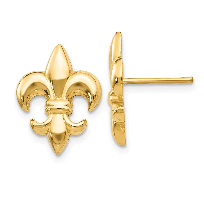 Women's earrings floral-charm-15mm Polished Fleur De Lis Post Earrings in 14k Yellow Gold