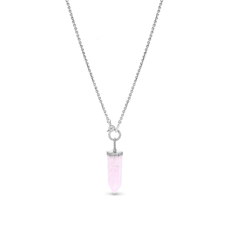 Women's necklaces wispy-elegance-Rose Quartz and Diamond Crystal Point Necklace  N0002682