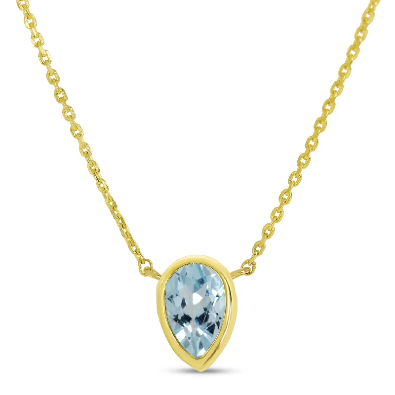 Women's necklaces glowing-zircon-14K Yellow Gold Pear Aquamarine Birthstone Necklace P4334-18-MAR