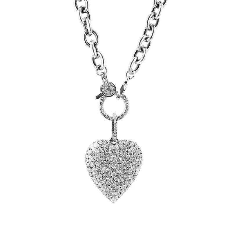 Women's necklaces tender-tone-Diamond Cobblestone Heart on Chunky Chain Necklace N0002827