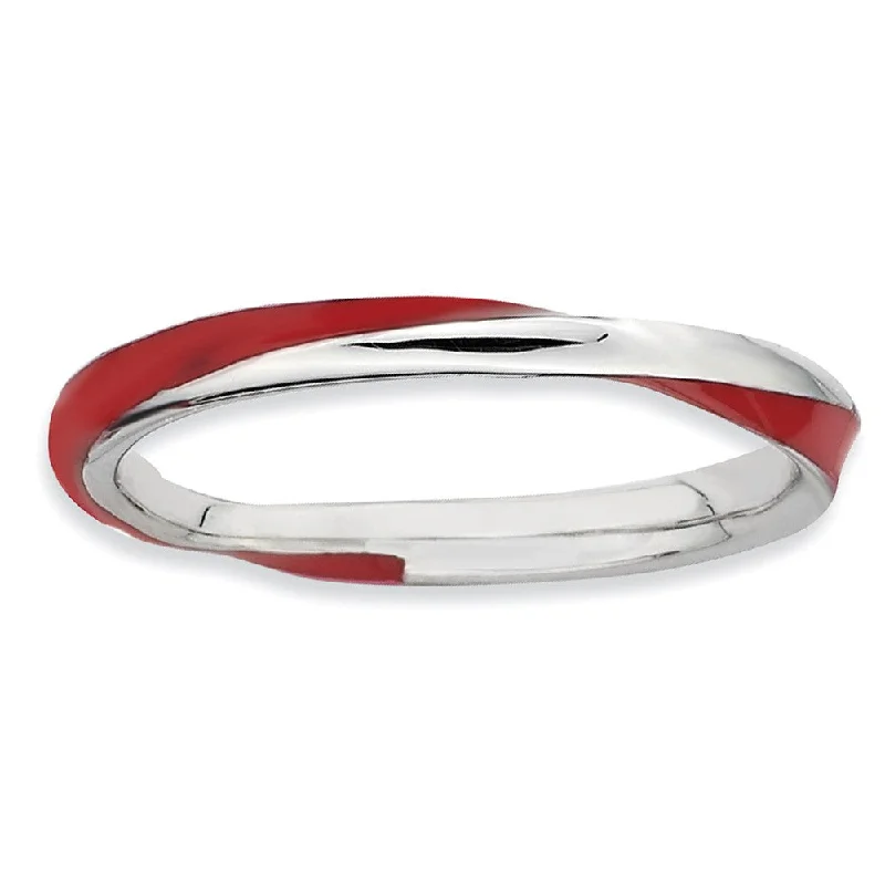 Women's rings shimmering-blush-2.5mm Silver Twisted Red Enameled Stackable Band