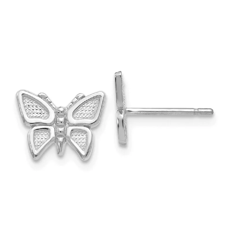 Women's earrings radiant-hoop-10mm Textured Butterfly Post Earrings in 14k White Gold