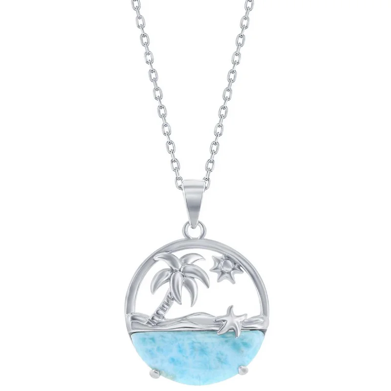 Caribbean Treasures Women's Necklace - Palm Tree Sun and Starfish Larimar | M-6910