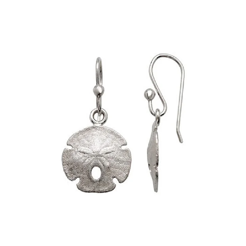 Women's earrings delicate-zircon-15mm Textured Sand Dollar Dangle Earrings in Sterling Silver