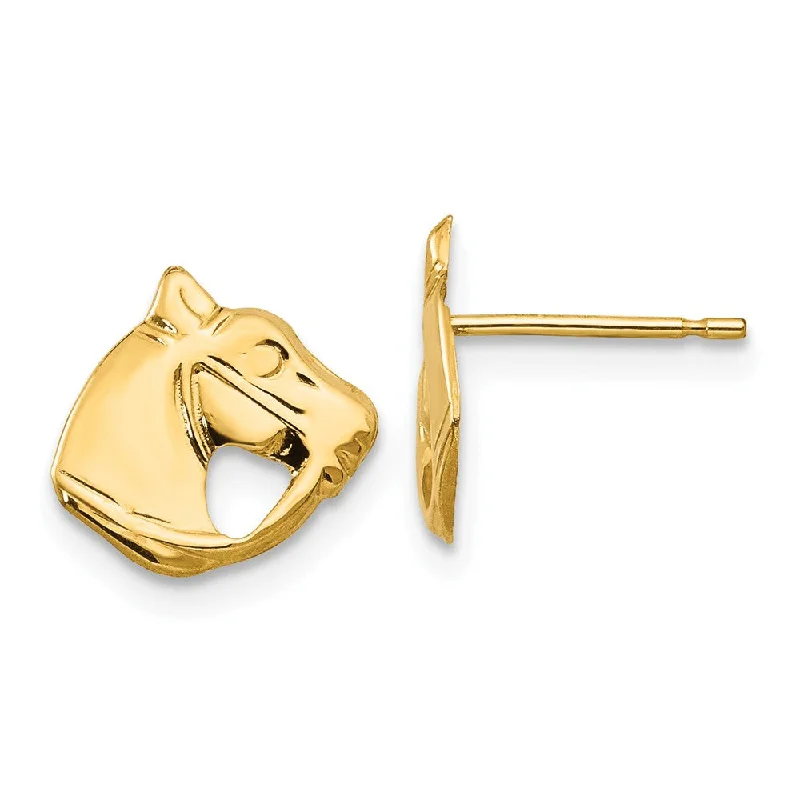 Women's earrings rare-zircon-Kids Small Polished Horse Head Post Earrings in 14k Yellow Gold