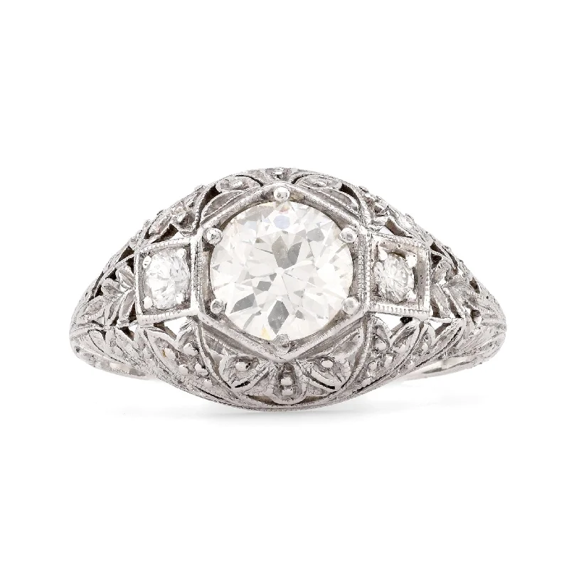 Women's engagement rings tender-glow-Art Deco Diamond Platinum Engagement Filigree Ring