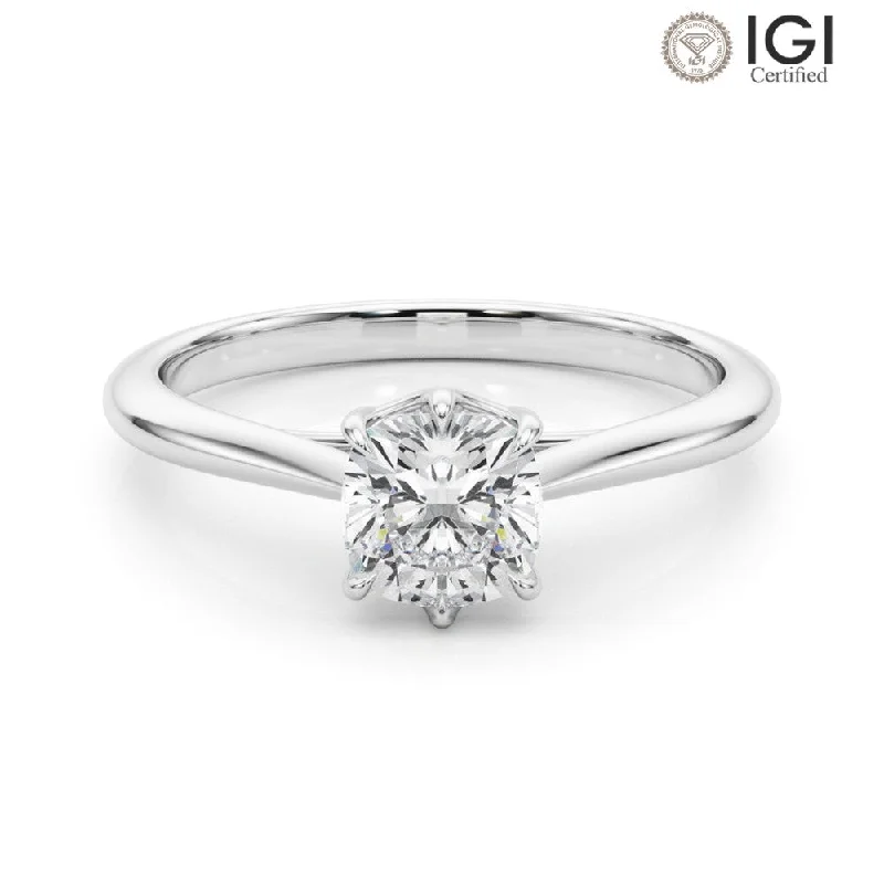 Women's engagement rings wispy-elegance-Grace Cushion Lab Grown Diamond Solitaire Engagement Ring IGI Certified