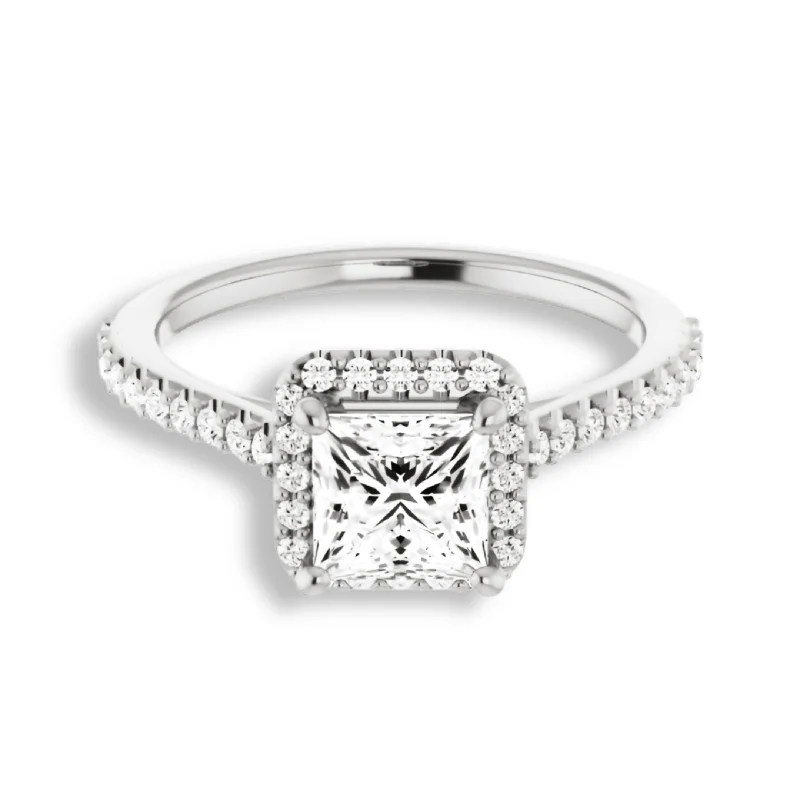 Women's engagement rings radiant-carve-Princess Diamond Halo Engagement Ring