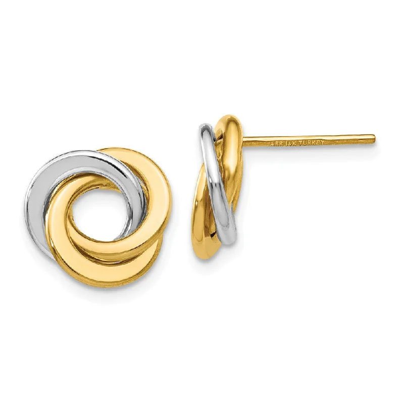 Women's earrings delicate-curve-11mm Two Tone Love Knots Post Earrings in 14k Gold