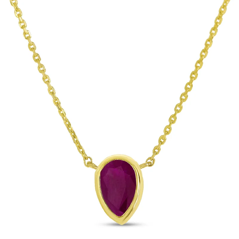 Women's necklaces eternal-gem-14K Yellow Gold Pear Ruby Birthstone Necklace P4334-18-JUL