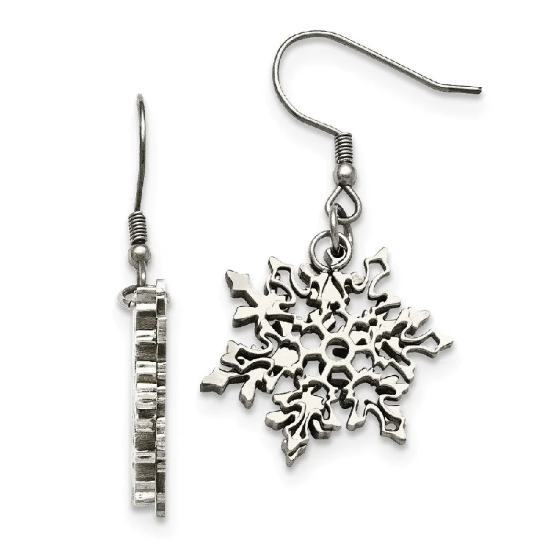 Women's earrings subtle-twist-22mm Polished Snowflake Dangle Earrings in Stainless Steel