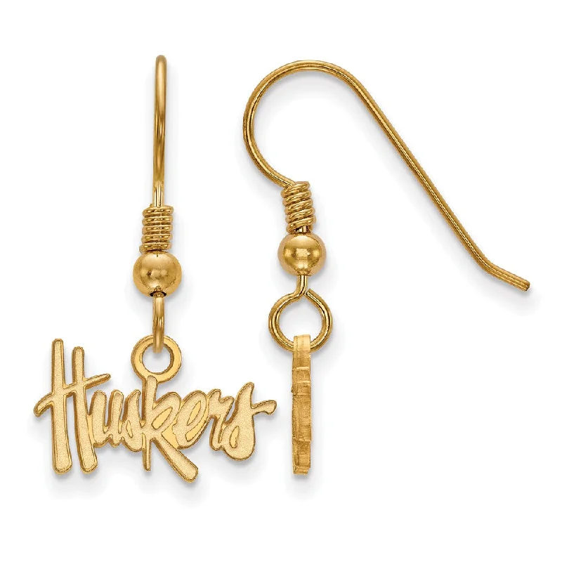 Women's earrings faint-titanium-14k Gold Plated Silver University of Nebraska XS Tiny Dangle Earrings