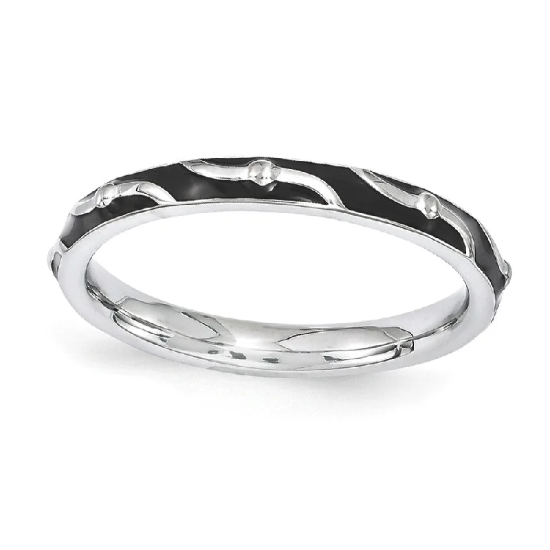 Women's rings bold-zircon-2.5mm Sterling Silver Stackable Expressions Black Enamel Band