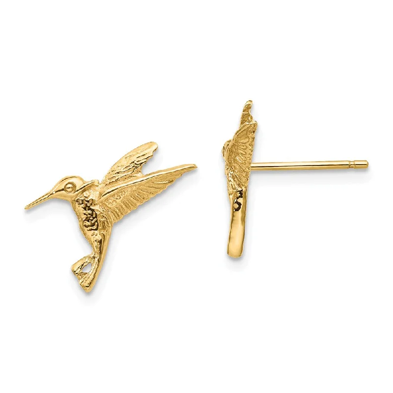 Women's earrings subtle-gleam-Small Hummingbird Post Earrings in 14k Yellow Gold