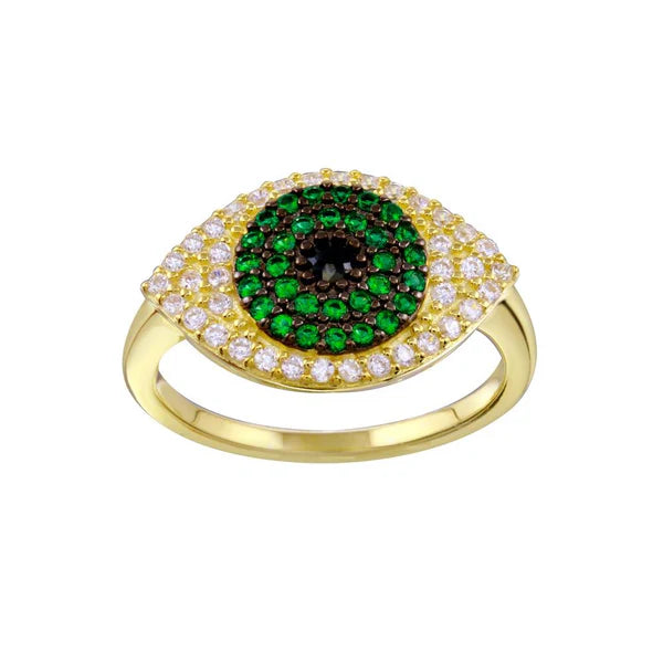 Women's rings evening-spark-Gold Plated 925 Sterling Silver Black Green Clear CZ Evil Eye Ring