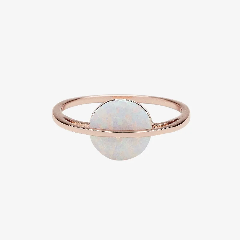 Women's rings sculpted-wave-Rose Gold Opal Saturn Ring