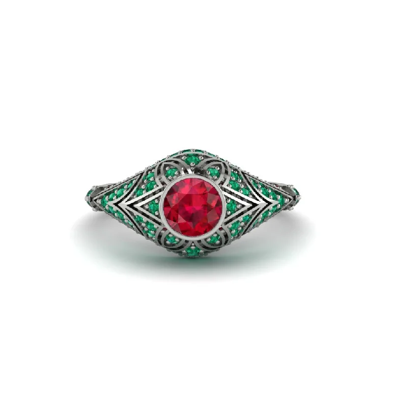 Women's engagement rings luxe-stone-Ruby Bezel Vintage Filigree Engagement Ring - Kendall No. 27