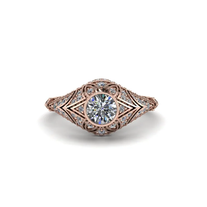 Women's engagement rings bold-platinum-Diamond Bezel Vintage Filigree Engagement Ring - Kendall No. 2