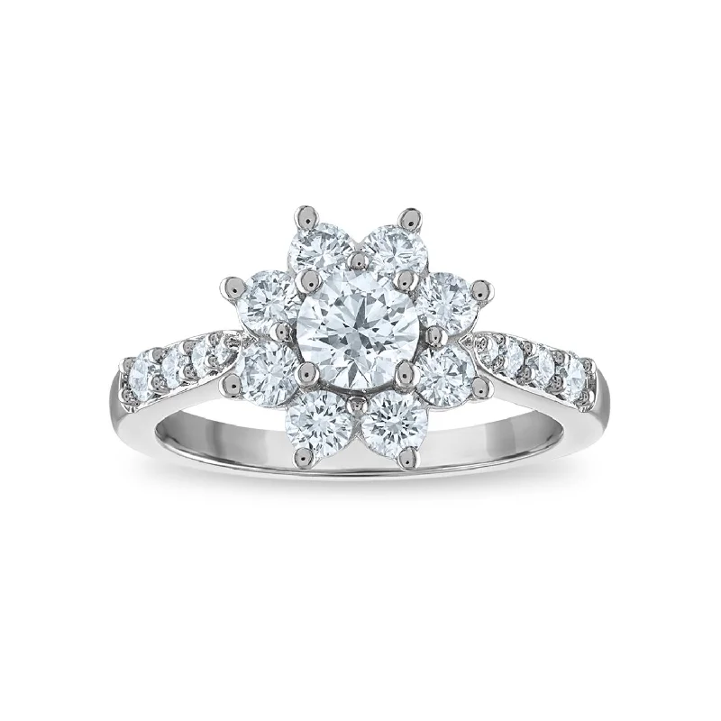 Women's engagement rings ornate-halo-Signature EcoLove 1 1/3 CTW Lab Grown Diamond Engagement Flower Shaped Ring in 14KT White Gold