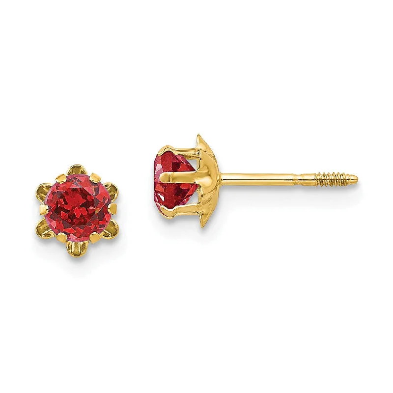 Women's earrings velvety-platinum-Kids 4mm Synthetic Ruby Screw Back 14k Yellow Gold Stud Earrings