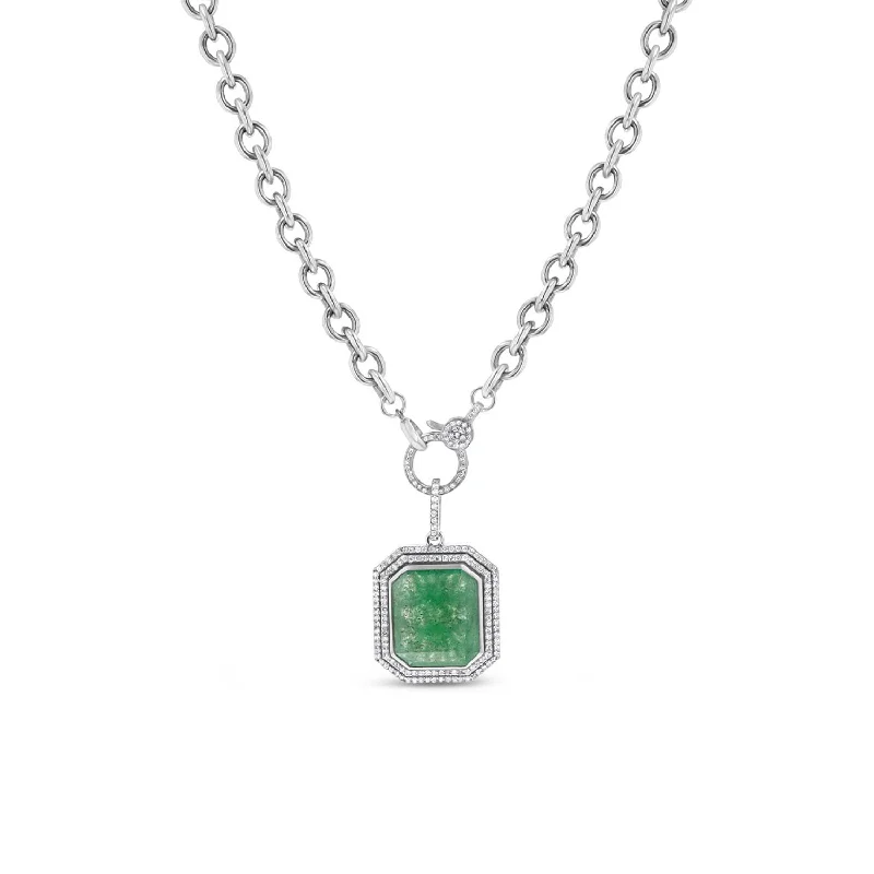 Women's necklaces night-gem-Green Quartz Double Diamond Halo Pendant on Cable Chain Necklace - 17"  N0003023