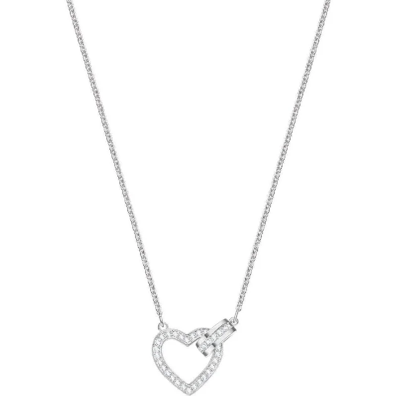 Women's necklaces sculpted-link-Swarovski Women's Necklace - Lovely Interlocking Heart and Circle Crystal | 5380703