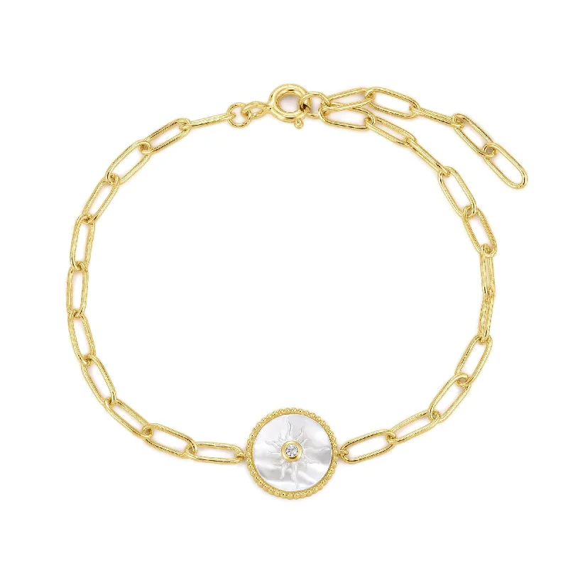 Women's bracelets radiant-cuff-Sun Mop & Cz Pendant Bracelet