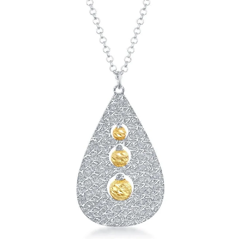 Women's necklaces sleek-citrine-Sterling Silver Two Tone Teardrop Beads Necklace