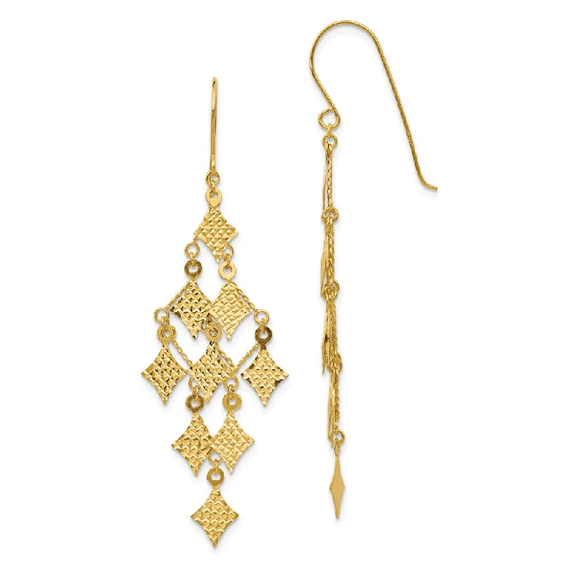 Women's earrings night-gem-Diamond Cut Rhombus Chandelier Earrings in 14k Yellow Gold