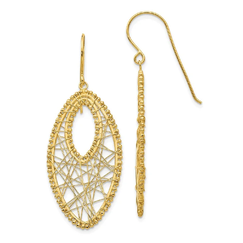 Women's earrings twisted-vine-Oval Wire Wrapped Web Earrings in 14k Yellow Gold