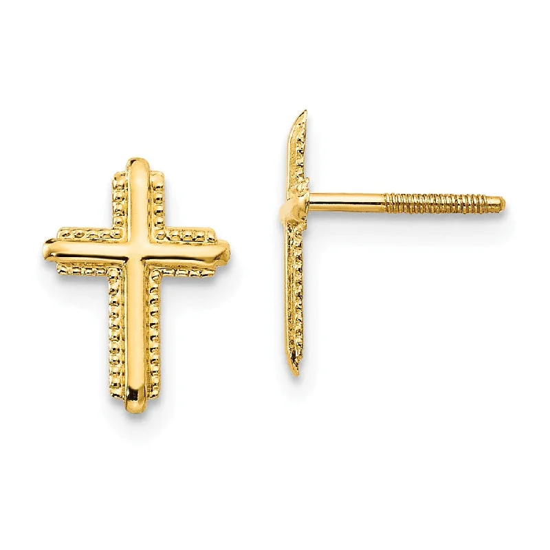 Women's earrings luxe-daily-Children's 14k Yellow Gold 10mm Textured Cross Screw Back Earrings