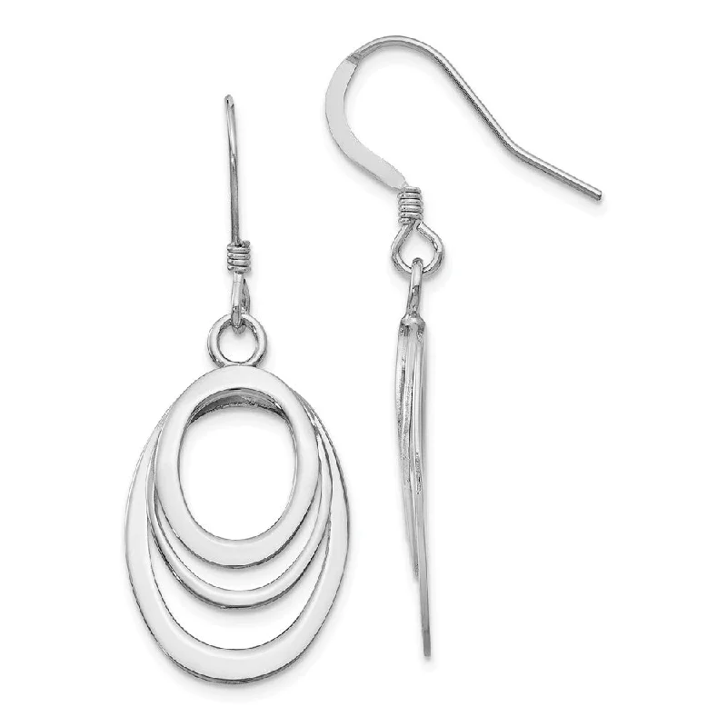 Women's earrings retro-luxe-Polished Layered Oval Dangle Earrings in Sterling Silver