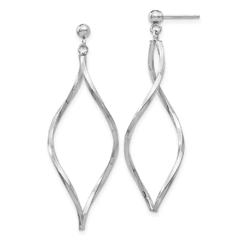 Women's earrings playful-swirl-Long Twisted Post Dangle Earrings in 14k White Gold